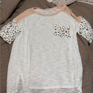 Leopard Print Sleeve and Pocket Top